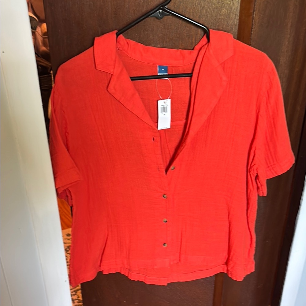 Women's orange Button-Up Top, linen